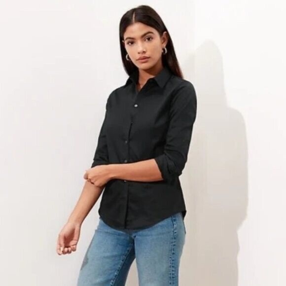 BANANA Republic Long Sleeve Non-Iron Fitted Sateen Shirt Black Size 10 - Picture 1 of 14